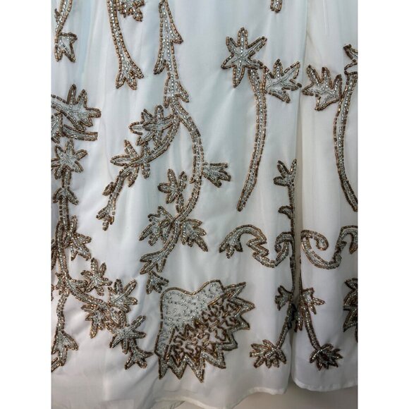 Badgley Mischka Beaded White & Gold High Neckline Swing Shift Style Dress Size 8 - Picture 12 of 12